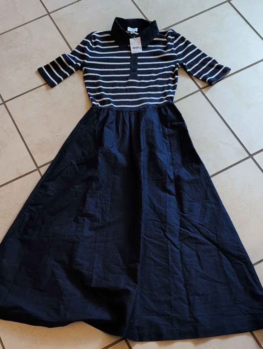 NWT J. Crew Striped collared knit Midi dress Navy Blue White XSP